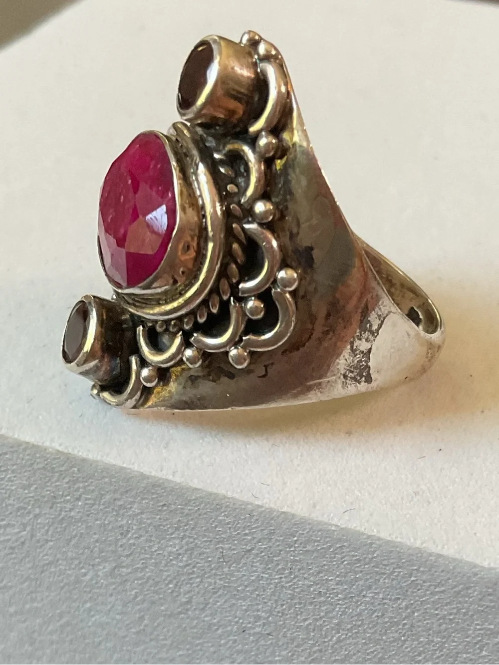 Vintage Sterling Silver Ruby Multi Gemstone Boho Ring Size 6